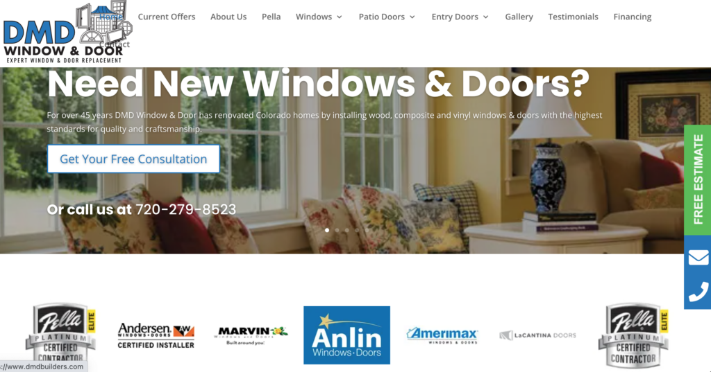 DMD Window and Door Website Screenshot. Website built by Get Found Fast SEO & Digital Marketing