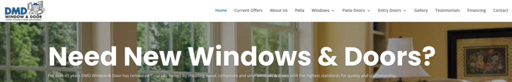 DMD Window and Door Header of Website Screenshot. Website built by Get Found Fast SEO & Digital Marketing